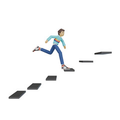 A young man running up the stairs. 3d illustration, 3d render