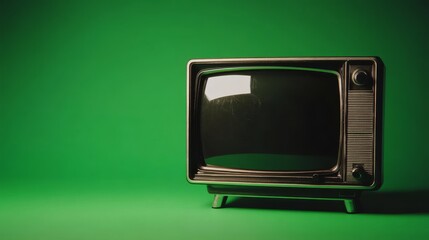 Retro Television with Static Screen, Vintage Television on Green Screen, Old Technology, Classic TV, Nostalgia.