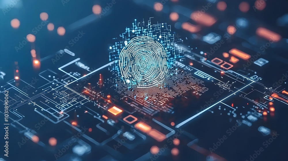 Fototapete Cracked and malfunctioning biometric scanner device failing to verify a fingerprint for digital security access and identity authentication