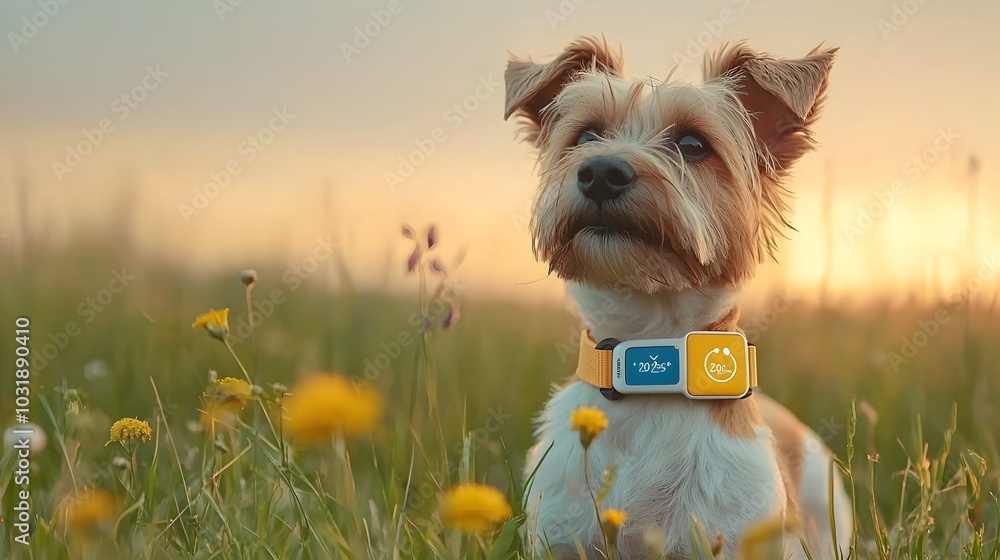 Poster cutting edge smart wearable device for pets designed to monitor location activity levels and overall