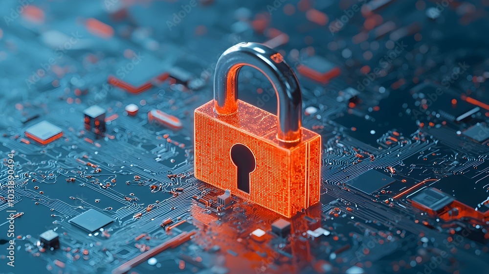 Poster Damaged lock icon on a cloud storage screen symbolizing lost or compromised data due to a security breach technology failure or cyber attack