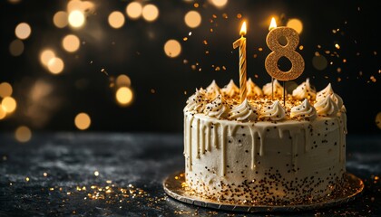 Glamorous 18th Birthday Celebration Cake with Sparkling Background