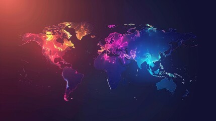 Vibrant Digital World Map on Dark Background