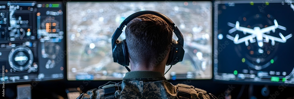 Aufkleber detailed close up view of a high tech combat drone control station in the sophisticated interfaces a