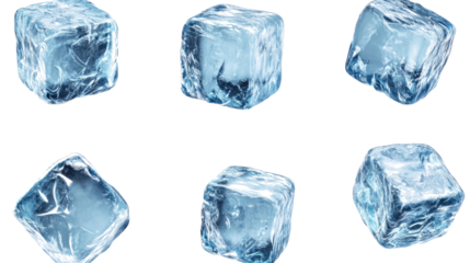 Set of Clear Ice Cubes Against a Transparent Background for Beverages Generative AI
