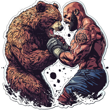 Fierce Bear in Combat with Boxing Gloves
