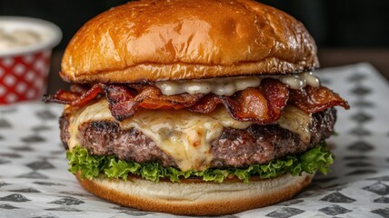 Appetite-quenching burger with bacon and melted cheese, hamburger, appetite, bacon, cheesy