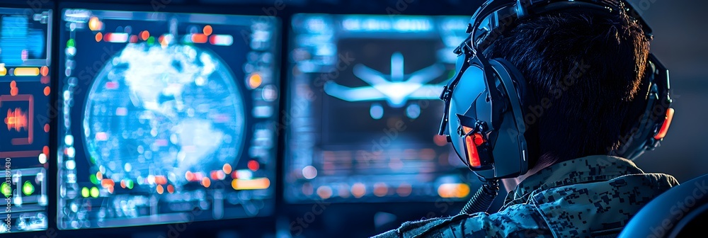 Aufkleber Detailed Close up View of the Sophisticated Control Station for an Advanced Combat Drone Showcasing the Intricate Interface Displays and Equipment Utilized in its