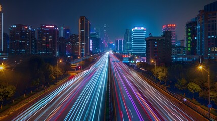 Fototapeta premium Abstract speed technology background with Hong Kong City night scenes