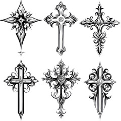 Set of Ornate Crosses with Intricate Details
