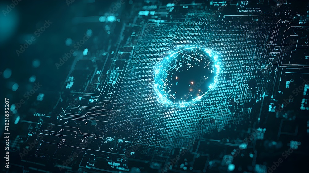 Poster Digital firewall graphic showcasing exposed data flowing through holes representing a cybersecurity breach and the importance of online protection and information safety