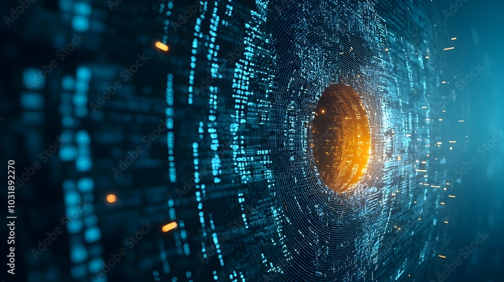 Aufkleber Digital firewall graphic with holes and exposed data flowing through representing cybersecurity vulnerabilities and data breaches in the digital landscape