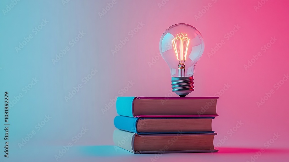Aufkleber clear stack of books a glowing light bulb positioned on top symbolizing creativity and innovation ag