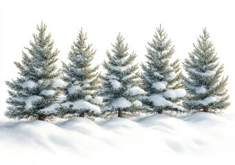 Obraz premium Isolated on white background, watercolor illustration of winter forest and Christmas fir tree