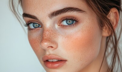 Fototapeta premium Close-up face female model with flawless skin, Generative AI