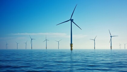 Ocean Wind Farm at Sunrise with Turbines Standing Tall