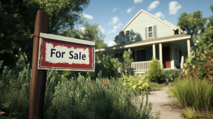 A "For Sale" sign in front of a house.