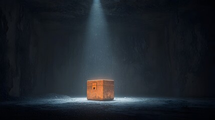 Enigmatic locked chest radiating a captivating beam of light seeping out symbolizing the hidden hope and mystery within  This digital evokes a sense of intrigue and imagination