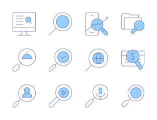 Search icons. Line Duotone style, editable stroke. search, searching, trading, recruitment, loupe, paid search