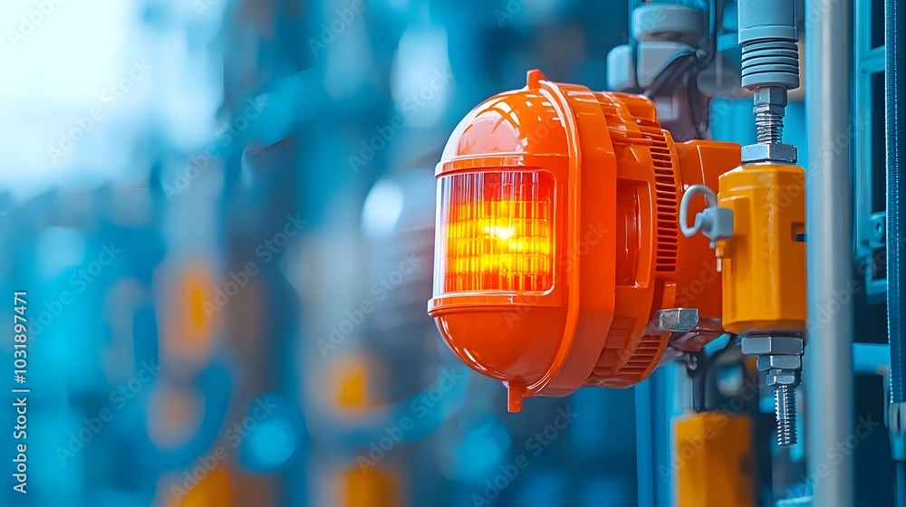 Poster Flashing Alert Siren in Industrial Security Control Room Monitoring System for Emergency Warning and Hazard Detection in Manufacturing Facility or Factory Environment