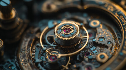 Intricate watchmaking, closeup of mechanism