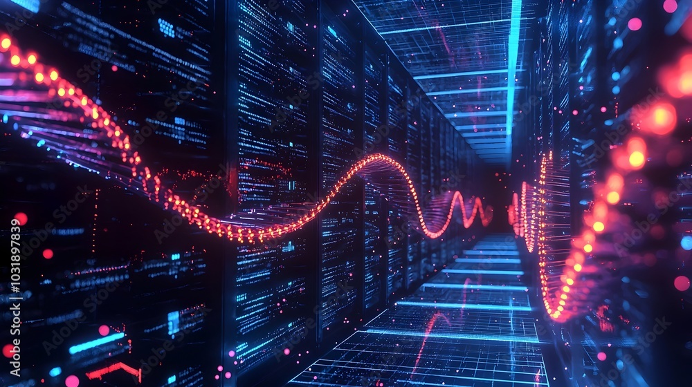 Poster secure digital vault storing the world s most valuable data in dna strands and glowing helixes