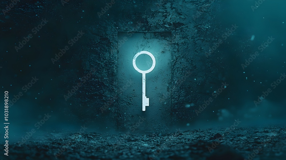 Aufkleber Glowing Key on Dark Surface Signifying the Path to Hope and Possibilities   Conceptual Representing the Key to Unlocking New Opportunities Insights and Brighter Futures