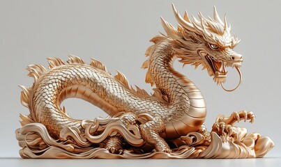 Obraz premium Sculpture of a golden dragon against an isolated white background