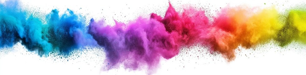 Fototapeta premium Colorful powder explosion against a white background, creating a vibrant and dynamic scene, perfect for advertising, artistic projects, or promotional materials with space for text.
