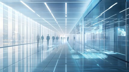 Futuristic Energy Harvesting Office Building Hallway with Bright Lighting and Clean Minimalist Design