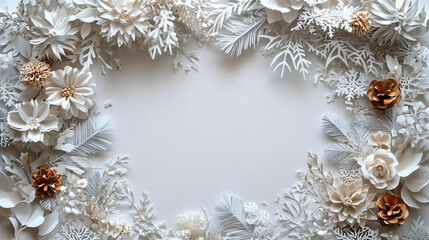 Winter Paper Art with Floral and Leaf Frame
