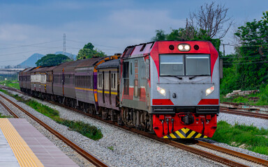 Special Express Train num 38 at Ratchaburi, Thailand 