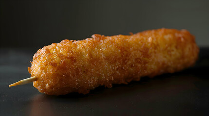 A corn dog with a crispy, golden batter
