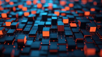 Obraz premium Data particles forming into structured 3D cubes on a dark tech background data, tech, 3D