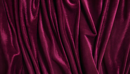 Fototapeta premium Luxurious burgundy velvet fabric texture with elegant folds, rich design, opulent drapery, copy space 