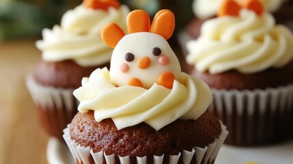Adorable Chick Decorated Cupcakes for Easter Celebration. Small-Batch Carrot Cupcakes