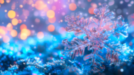 Fototapeta premium Abstract Snowflake with Blue and Pink Bokeh Lights.
