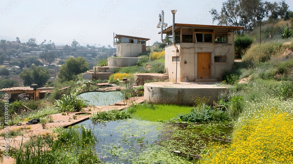Poster interconnected recycled water storage tanks integrated with advanced irrigation systems enabling sus