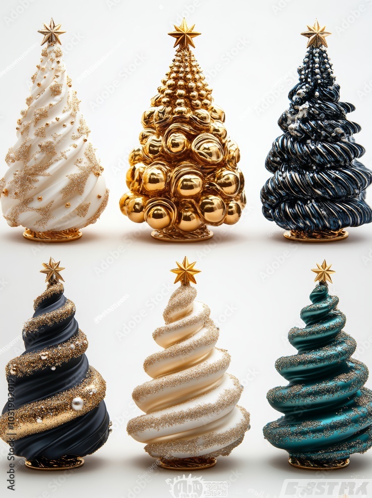 Poster three-dimensional rendering of a transparent christmas tree set with high quality details