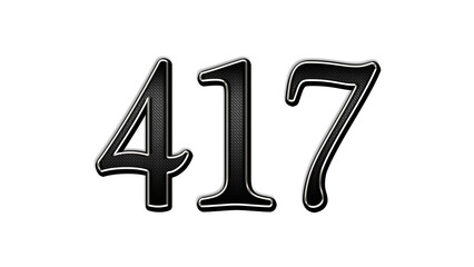 black metal 3d design of number 417 on white background.