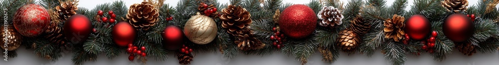 Poster seamless pattern with a christmas garland on white background. border frame with tree branches isola