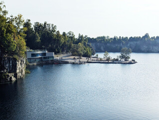 Fototapeta premium old quarry with clean water and swimming pools for recreation in Krakow, Poland