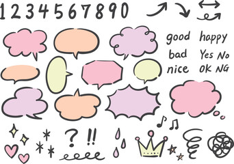 手描き風　吹き出しと飾りセット　ピンク