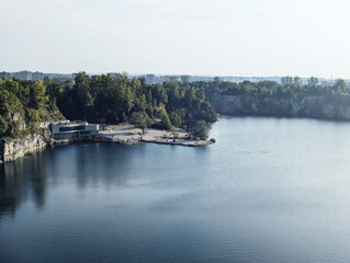 Fototapeta premium old quarry with clean water and swimming pools for recreation in Krakow, Poland