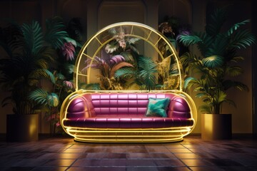 Fototapeta premium Neon Glow Sofa in Modern Lounge Setting
