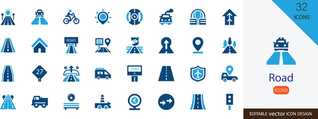 Fototapeta premium Road icon set. containing vehicle, car, road, highway, arrow, side and more vector design