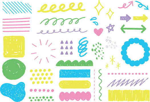 手描き風の飾りセット　カラフルポップ