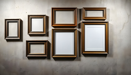vintage picture frames on an old concrete wall isolated with white highlights, png