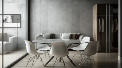 Modern Dining Room with Minimalist Decor and Neutral Tones