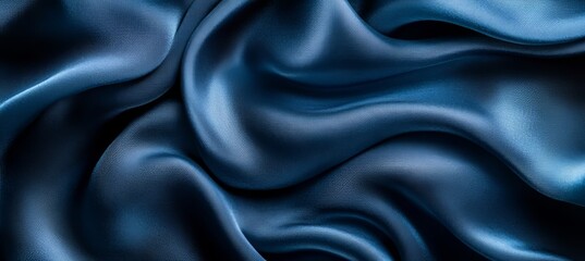 Obraz premium Texture, Background Flowing Blue Satin Cloth with Gentle Waves, Luxury Fashion Photography